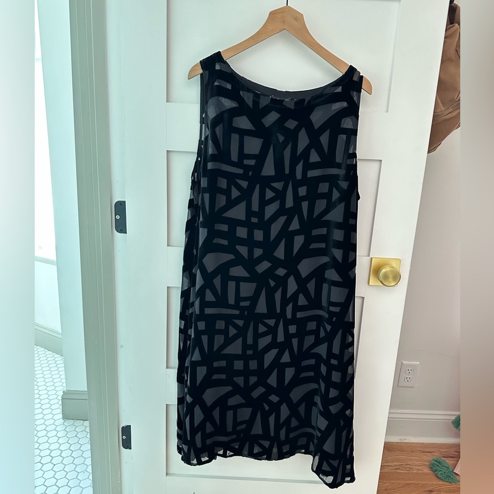 Eileen Fisher Black dress, velvet and sheer with built in slip underneath.